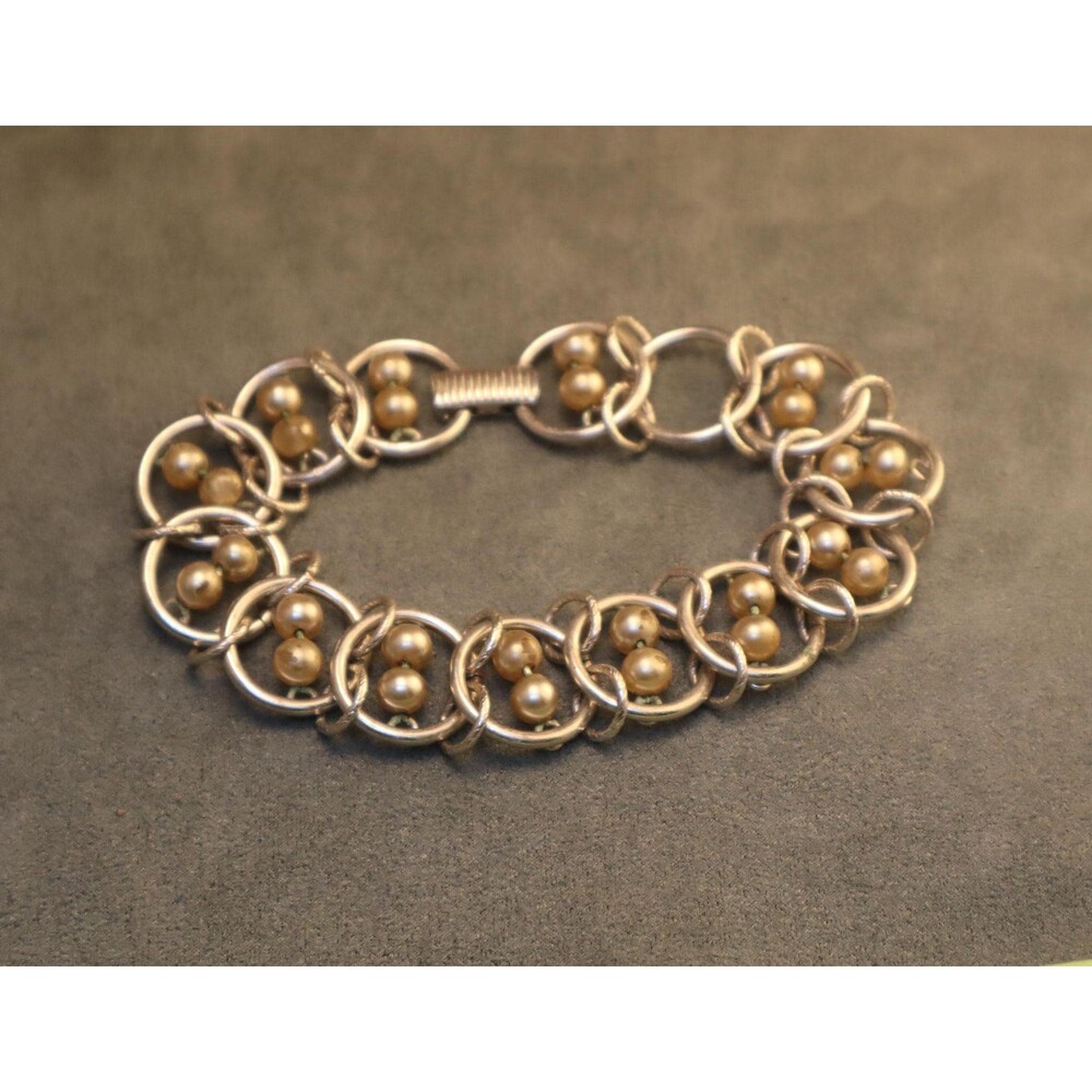 Vintage Goldette Pearl Bracelet Spiral Donut Links